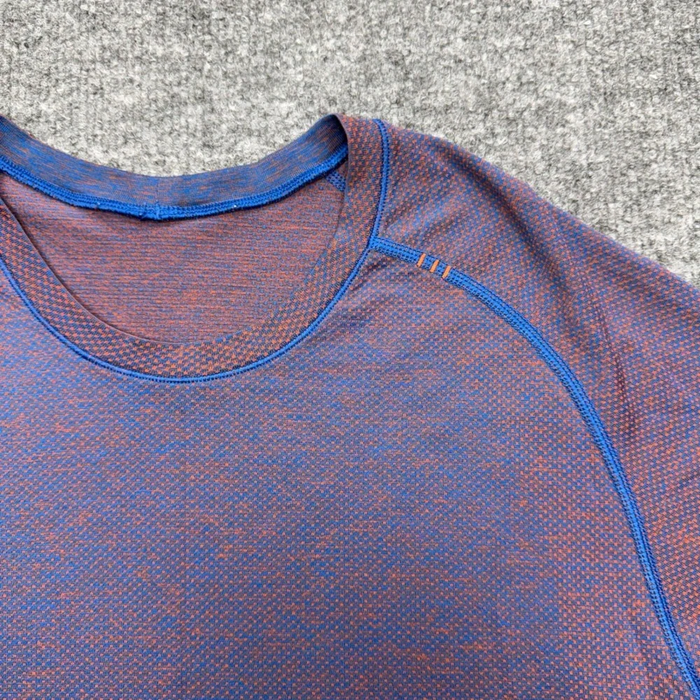 Lululemon Metal Vent Tech Short Sleeve Shirt Blue Orange Heathered Mens Small